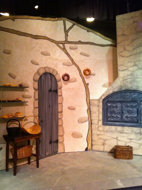 The Bakers house- Into the Woods, set design by Maggii Sarfaty Stage Set Design Theatre House, Snow White Set Design, Into The Woods Musical Set Design, Drama Set Design, Cinderella Set Design, Into The Woods Set Design, Into The Woods Musical, Cinderella Play, Cinderella Musical