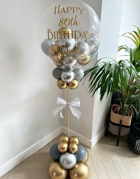 Balloon Stand Ideas Birthday Parties, 60th Birthday Balloon Ideas, 80th Birthday Balloon Ideas, 70th Birthday Balloon Bouquet, 90th Birthday Balloons, 60th Balloon Ideas, 50 Birthday Balloon Ideas, 80th Birthday Table Decor, 80th Birthday Balloons