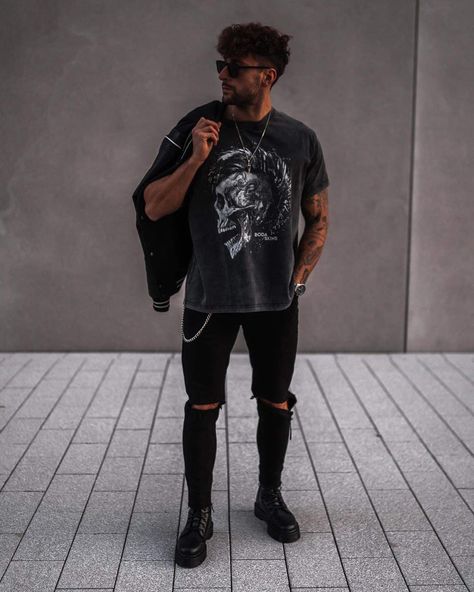 Edgy Menswear, Mens Outfits Alternative, Men Fashion Rock Style, Urban Rock Style Men, Mens Fashion Rocker Style, Mens Rocker Style Outfits, Men’s Rock Concert Outfit, Rocker Chic Style Men, Men Rock Style Outfit