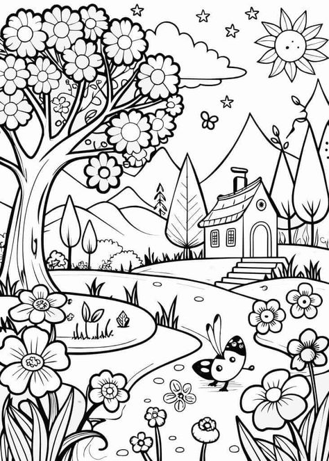 Free Coloring Pages For Kids, House Colouring Pages, Kids Animals, Detailed Coloring Pages, Preschool Art Activities, Princess Coloring, Art Drawings For Kids, Coloring Book Art, Cute Coloring Pages