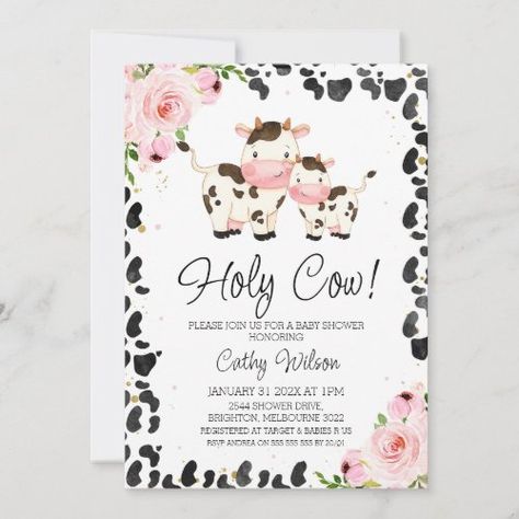 Cow Girl Baby Shower Ideas, Pink Cow Baby Shower Theme, Cow Print Baby Shower Ideas Girl, Cow Print Baby Shower Ideas, Floral Hot Air Balloon, Cowboy Baby Shower Theme, Cow Baby Shower Theme, Cow Baby Shower Invitations, Tiffany Baby Showers