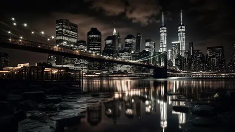 imagen de nueva york de noche,noche,ciudad,nueva york,manhattan,edificio,ee uu,urbano,america,arquitectura,luz,nuevo,york,centro,viajar,punto de referencia,calle,cielo,horizonte,rascacielos Manhattan Skyline, Night Scene, Manhattan, Brooklyn, Tap