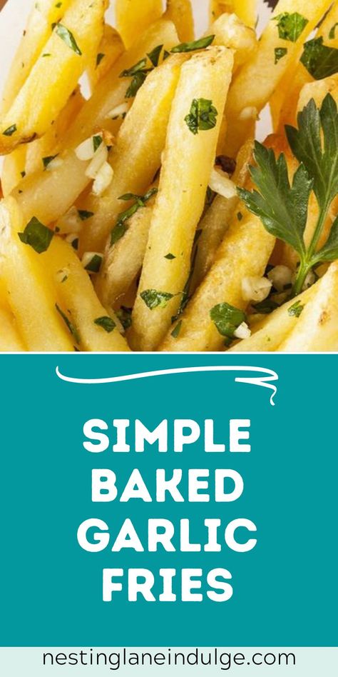 Simple Baked Garlic Fries Recipe. Fresh made French Fries are so much better than frozen! With this easy recipe, you will only need 5 ingredients, and a good knife. They are made with canola oil, fresh garlic, baking potatoes, salt, and fresh parsley. This is the perfect side dish recipe to serve with you favorite sandwich, or burger. They are also great on their own! Garlic Fries Recipe, Garlic French Fries, Baking Potatoes, Oven Baked Fries, Frozen Steak, Homemade Fries, Vegetable Side Dishes Recipes, Baked Garlic, Baked Fries