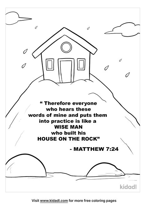 The Good Samaritan Lesson, Rock Coloring, Preschool Bible Activities, The House On The Rock, Preschool Bible Lessons, Bible Verse Coloring Page, Teaching Crafts, Build Your House, House Colouring Pages