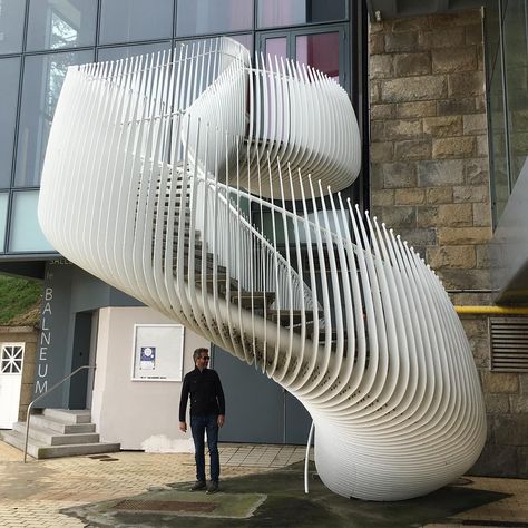 @anamoussinet on Instagram: “unique///” Creative Stairs Architecture, Spine Staircase, Contemporary Spiral Staircase, Unique Stairs, Interesting Stairs Architecture, Fancy Spiral Staircase, Grand Spiral Staircase Luxury, Staircase Metal, Stair Design Architecture