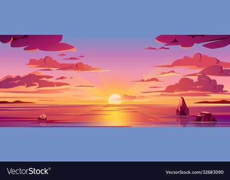 Sunset Sea Illustration, Beach Sunset Illustration, Sunrise Vector, Evening Illustration, Backgrounds Animation, Sunrise Illustration, Sunrise Drawing, Sun Reflection, Sunset Illustration