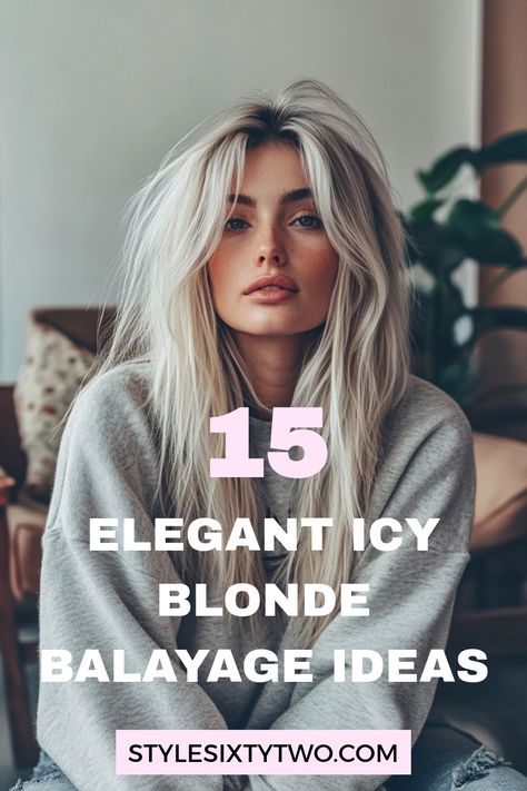 Icy blonde balayage is a timeless winter hairstyle that seamlessly blends platinum and cooler blonde tones. This trend creates a dimensional effect with smooth transitions, enhancing depth and sophistication. It flatters different face shapes and hair textures, making it a perfect seasonal update. Brighten your look this winter with this polished and versatile technique, which is both eye-catching and easy to maintain. Balayage On Greying Hair, Blonde Hair With Ash Lowlights, Wheat Blonde Balayage, Long Blonde Winter Hair, Winter Hair Color Blonde, Blonde Blended Hair, Ashy Bronde Balayage With Money Piece, Front Balayage Face Framing, Blonde Collar Bone Length Hair