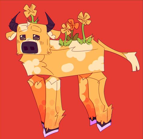 Moobloom Fanart, Minecraft Cow, Minecraft Dogs, Minecraft Images, Cow Drawing, Minecraft Interior Design, Minecraft Drawings, Arte Indie, Anime Undertale