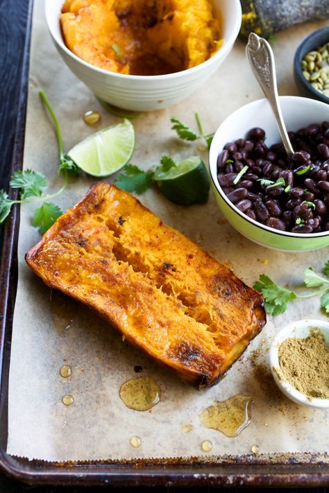 Pita Tostadas // From Camille's Kitchen Black Bean Tostada, Bean Tostada, Mushroom Ricotta, Wfpb Meals, Butternut Squash Black Bean, Tostadas Recipe, Mashed Butternut Squash, Mexican Entrees, Butternut Squash Chili