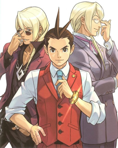 Klavier Gavin, Apollo Justice, and Kristoph Gavin. Ace Attorney Wallpaper, Klavier Gavin, Apollo Justice, Professor Layton, Phoenix Wright, Ace Attorney, Image Gallery, Anime Images, Cover Art