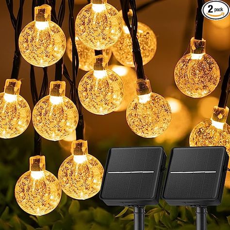 Solar String Lights Outdoor Waterproof, 2 Pack 60 LED 36.5 FT Each, Crystal Globe Lights with 8 Lighting Modes, Solar Powered Patio Lights for Garden Yard Porch Wedding Party Decor (Warm White) - - Amazon.com Gazebo Lighting, Solar Patio Lights, Crystal Globe, Solar String Lights Outdoor, Globe String Lights, Cord Light, Solar Powered Lights, Solar String Lights, Patio Lighting