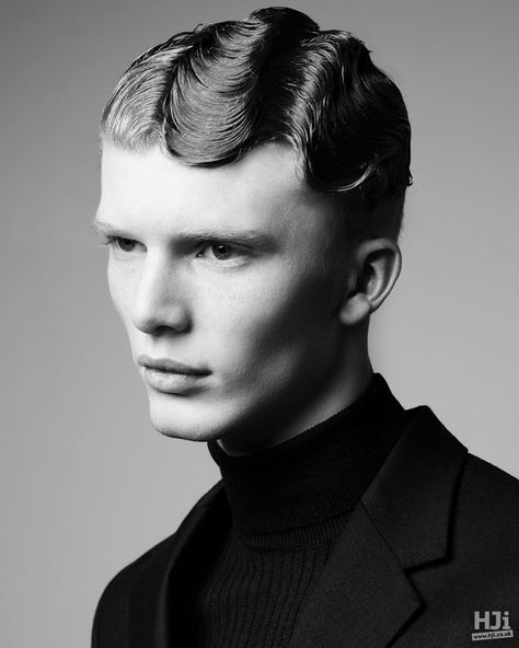 Editorial Hair Men, Mens Editorial Hair, Finger Waves Hairstyle, Avant Garde Photoshoot, Waves Hairstyle Men, Waves Hairstyle, Finger Wave Hair, Finger Wave, Avant Garde Hair