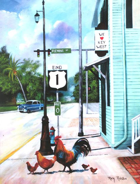 pictures of mile 0 key west | Artist Ray Rolston- Landmarks of Key West Key West Style Decor, Key West Colors, Key West Decor, Case Creole, Key West House, Key West Style, Travel Key West, Tropical Painting, Florida Art