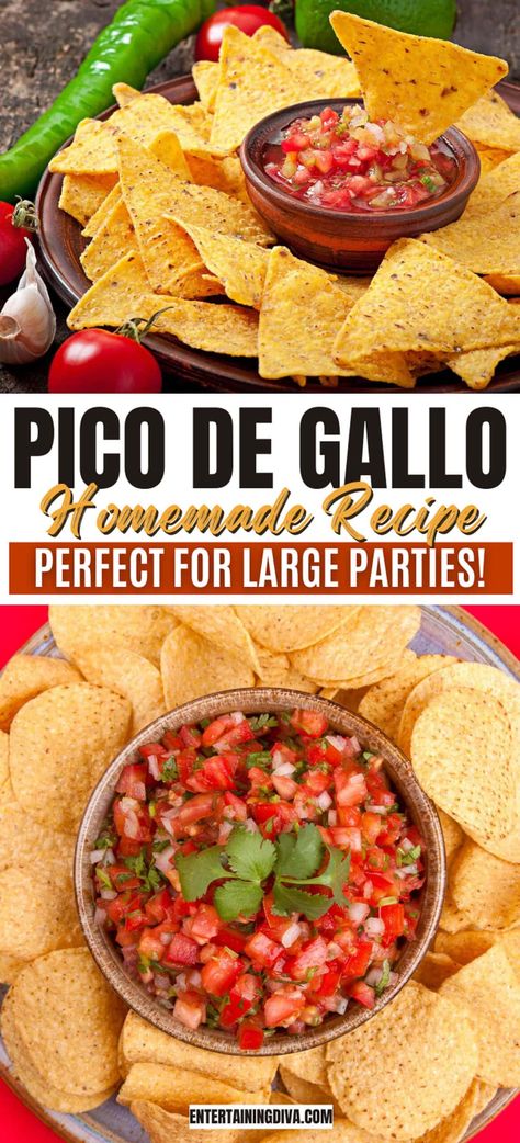 Easy Homemade Pico De Gallo | Party Recipes Pico De Galo Recipes Easy, Best Pico De Gallo Recipes, Pico De Galo Recipes, Quick Party Appetizers, Pico Recipe, Homemade Pico, Summer Food Party, Potluck Dinner, Easy Party Food