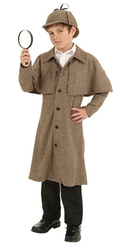 book character costumes for kids Sherlock Holmes Themed Party, Sherlock Holmes Outfit, Sherlock Holmes Costume, Detective Costume, Detective Sherlock Holmes, Famous Detectives, Book Character Costumes, Kid Detectives, Medium Coat