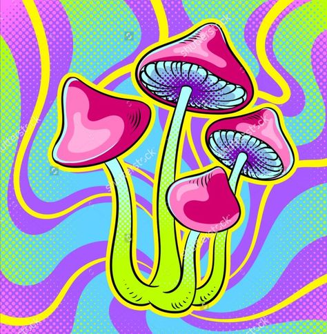 Colorful Mushroom Art, Pop Art Vector, Illustration Comic, Mushroom Wallpaper, Pop Art Retro, Trippy Drawings, Arte Indie, Mushroom Drawing, Trippy Painting