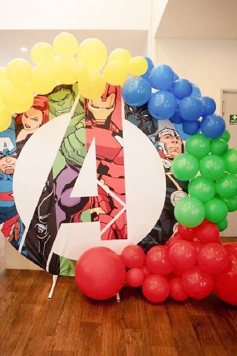 Don't miss this amazing Avengers-themed superhero birthday party! The party decorations are fantastic! See more party ideas and share yours at CatchMyPary.com Marvel Party Decorations, Marvel Avengers Birthday Party, Marvel Avengers Party, Avengers Birthday Party Ideas, Disney Homecoming, Birthday Marvel, Avengers Party Decorations, Avengers Birthday Party Decorations, Avengers Birthday Party