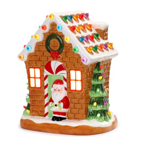 12" Lit Nostalgic Gingerbread House - Home Seasonal Accents & Decor - Maisonette Gumdrop Lights, Musical Christmas Decorations, Bedroom Bookshelf, Gingerbread House Designs, Ceramic Christmas Decorations, Festive Centerpieces, Mr Christmas, Christmas Tabletop Decor, Christmas Tabletop