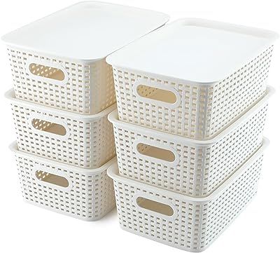 Storage Baskets Closet Playroom, Flat Organization, White Storage Box, Playroom Classroom, Small Storage Basket, Organizer Bins, Storage Baskets With Lids, Stackable Storage Bins, Plastic Baskets