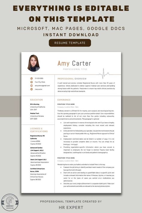 Nursing Student Resume, Nursing Portfolio, New Grad Nurse Resume, Nursing Cv, Crna School, Nurse Resume Template, Psychology 101, Creative Cv Template, Medical Tech