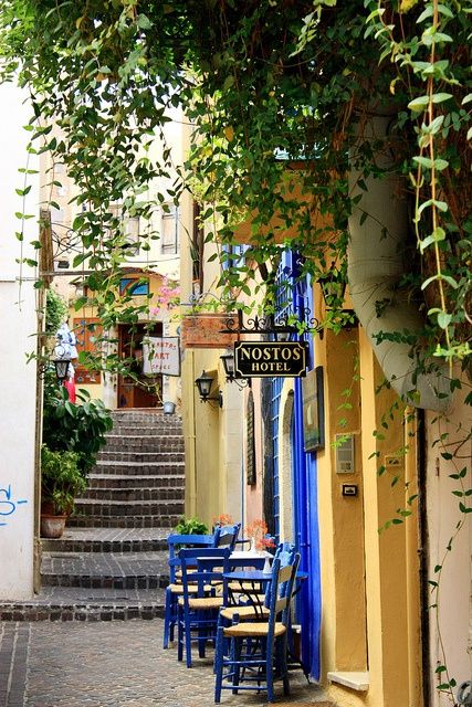 Sidewalk cafe, Hania, Greece Crete Island Greece, Chania Greece, Grecia Santorini, Dnd Campaign, Sidewalk Cafe, Crete Island, Crete Greece, Greece Travel, Greek Islands