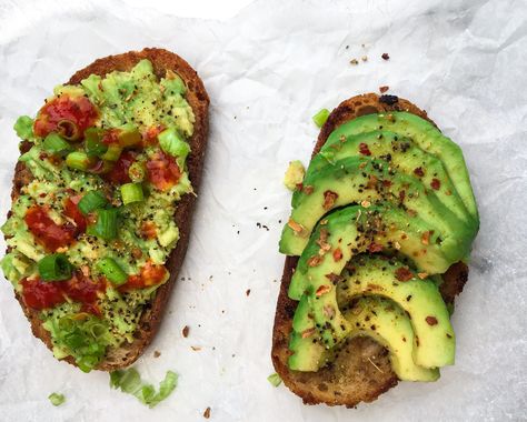 Ingredients 2 slices sourdough bread* 1-2 roasted garlic bulbs, cloves removed 1 large avocado, thinly sliced or mashed red chili flakes salt & pepper   Method: Step 1 -Toast slices of bread. Smear slices with roasted garlic cloves.  Step 2-Next lay avocado slices or spread mashed avocado on top.  Step 3-Then sprinkle with desired amount of red  chili flakes and salt and pepper. Enjoy immediately!   What toppings and sauces do you like to add on avocado toast? Bread For Avocado Toast, Bread Avocado Toast, Avocado Toast With Chili Oil, Sourdough Bread Avocado Toast, Ezekiel Bread Avocado Toast, Roasted Garlic Cloves, Salt Flakes, Avocado Slices, Garlic Bulb