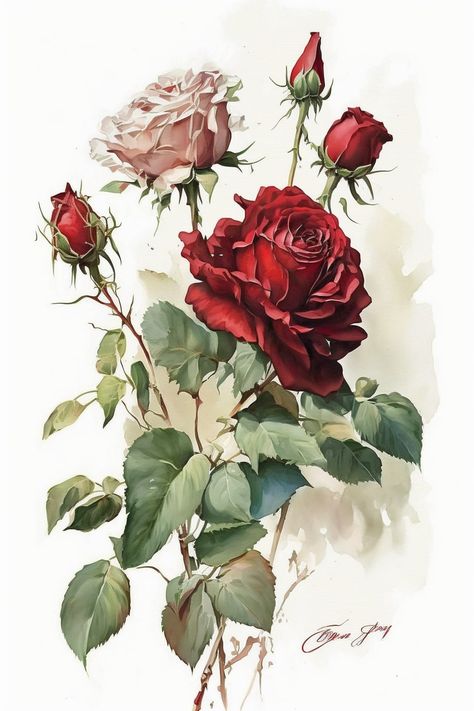 Painting Roses Red, Free Watercolor Flowers, Ear Tattoo Ideas, Roses Painting, Whimsical Art Journal, Ear Tattoos, Calligraphy Art Print, Lovely Flowers Wallpaper, World Wide Web