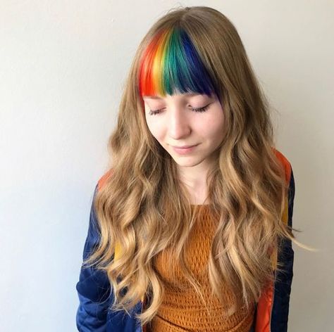 Fun Fringe - Color - Modern Salon Hidden Hair Color, Rainbow Fringe, Full Rainbow, Hot Hair Colors, Hair Patterns, Winter Hair Color, Fringe Hairstyles, Color Your Hair, New Looks