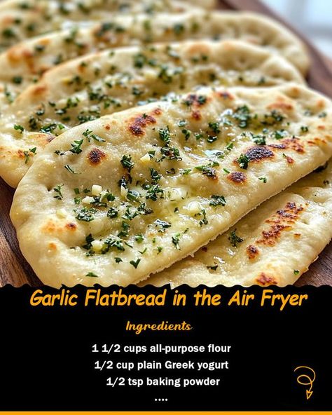 instant pot recipes community | garlic flatbread in air fryer | Facebook Garlic Flat Bread, Bread In Air Fryer, Garlic Flatbread, Air Fryer Garlic, Flatbread Recipe, Flatbread Recipes, Flat Bread, Recipe Community, Recipe Ingredients