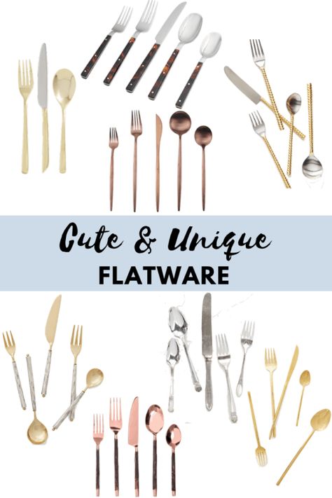 Find the cutest & most unique flatware for your kitchen! #flatware #silverware #dining Unique Flatware, Gold Utensils, Gold Framed Mirror, Eating Utensils, Gold Flatware, Vintage Flatware, Dessert Spoons, Gold Decor, Metal Design