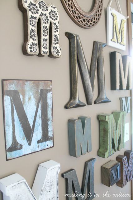 Monogrammed Wall Rustic Letters For Wall, Letters On Wall Decor, Diy Wall Letters Decor, Letter Wall Art Initials, Wall Of Letters, Wall Letters Decor, Lady Lounge, Initial Decor, Stairwell Wall