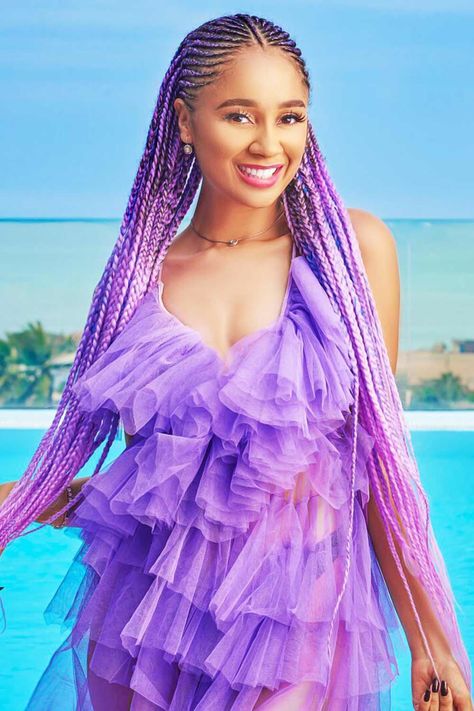 50 Attention-Grabbing Fulani Braids Ideas To Copy In 2020 Purple Fulani Braids, Ombre Cornrows, Hairstyles Kenya, Crochet Elements, Hair Braid Designs, Latest Braided Hairstyles, Hair Braid Beads, Long Ponytail, Braids Ideas