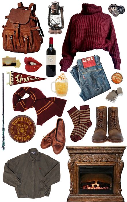 Harry Potter Clothes Outfits, Hogwarts Gryffindor Outfit, Shifting Outfits Ideas Harry Potter, Outfits For Harry Potter Dr, Harry Potter Outfit Inspired, Cute Gryffindor Outfits, Hogwarts House Inspired Outfits, Harry Potter Clothing Aesthetic, Harry’s House Outfit