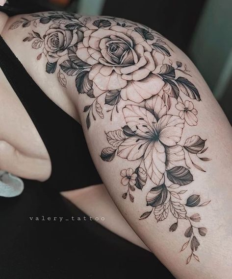 Side Body Tattoo, Floral Hip Tattoo, Flower Hip Tattoos, Floral Thigh Tattoos, Hip Thigh Tattoos, Hip Tattoos Women, Floral Tattoo Sleeve, Initial Tattoo, Thigh Tattoos Women