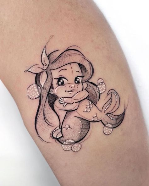 Disney Stitch Tattoo, Ariel Tattoo, Disney Inspired Tattoos, Disney Sleeve Tattoos, Mermaid Tattoo Designs, Stitch Tattoo, Princess Tattoo, Mom Tattoo Designs, Mommy Tattoos