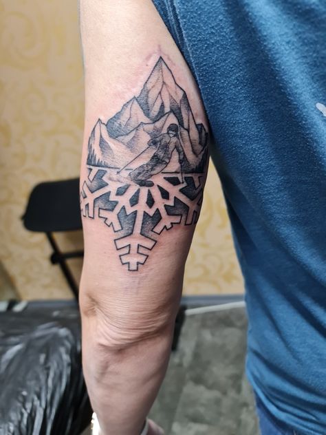 Tattoo Skiing Tattoos, Skiing Tattoo, Tricep Tattoo, Snowflake Tattoo, Marriage Tattoos, Winter Tattoo, Snow Tattoo, Tricep Tattoos, Snow Flake Tattoo