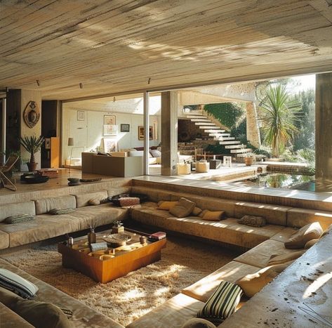 Conversation Pit, 70s House, Sunken Living Room, Eero Saarinen, Concrete House, Dream House Rooms, Dream House Interior, House Decoration, Mid Century Modern House