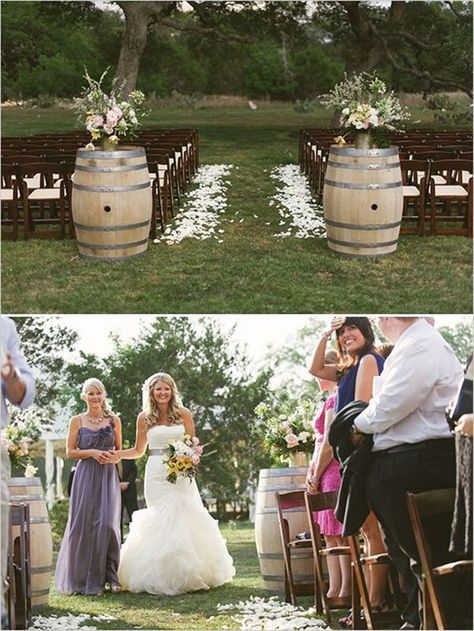 chic rustic outdoor wedding ceremony ideas with wine barrel decorations Vintage Reception, Wedding Ceremony Ideas, Deco Champetre, Rustic Outdoor Wedding, Wine Barrels, Family Poses, Ceremony Ideas, Rustic Outdoor, Rustic Country Wedding