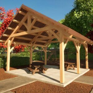 King Post Truss, Timber Frame Pergola, Small Pool Houses, Timber Frame Plans, Timber Frame Porch, Timber Frame Cabin, Pavilion Plans, Carport Plans, Porch Plans