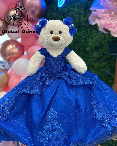 Quinceanera Teddy Bear, Mini Quinceanera, Teddy Bear Dress, Sweet Sixteen Gifts, Bear Dress, Quinceanera Dresses Blue, Royal Blue Dress, Dresses Blue, 15th Birthday