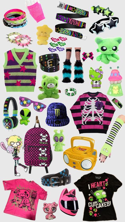 Scene style Collage Scene Core Outfit, Scene Kid Aesthetic, Scene Kid Outfits, Scene Collage, Scene Emo Fashion, 2000s Scene Kids, Cute Wolf Drawings, 2000s Scene, Emo Fits