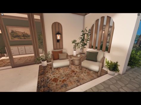 Bloxburg Custom Chandelier, Bloxburg Mediterranean Living Room, Bloxburg House Space Fillers, Space Filler Bloxburg, Sunroom Bloxburg, Bloxburg Mediterranean House Interior, Bloxburg Fireplace Decal, Bloxburg Vintage House, Bloxburg Empty Space Ideas