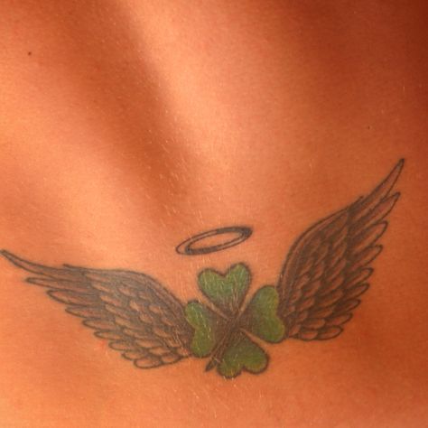 4 leaf clover and angel wings 4 Leaf Clover Memorial Tattoo, Irish Angel Tattoo, Four Leaf Clover Memorial Tattoo, Irish Clover Tattoo, Irish Shamrock Tattoo, Small Celtic Tattoos, 4 Leaf Clover Tattoo, Swedish Tattoo, Wrist Tatoo