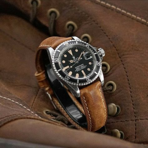 Rolex Leather Strap, Leather Photography, Vintage Leather Watch, Watch Photography, Submariner Watch, Rolex Women, Field Watches, Leather Watch Band, Dream Watches