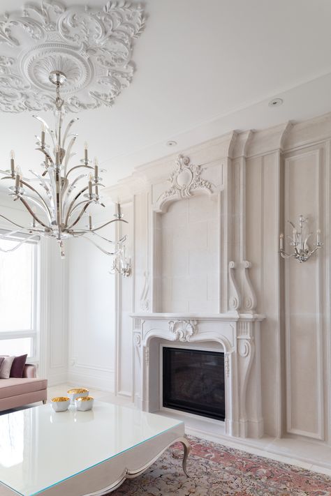 French Chic Interior Design, Rococo Interior Design Modern, Modern Rococo Interior, French Rococo Interior Design, Rococo Interior Design, Rococo Decor, Rococo Interior, Fireplace Mantel Designs, French Fireplace