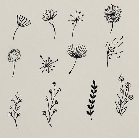 Easy Flower Line Art, Flowers Small Drawing, Cute Flowers Drawings Easy, Easy Flower Designs To Draw, Drawing Of Dandelion Flower, Easy Pretty Flowers To Draw, Small Plant Drawing Simple, Pretty Doodles Flowers, Small Easy Flowers To Draw