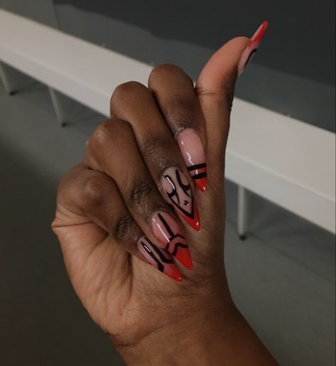 Nezuko Nails Acrylic Short, Jjk Themed Nails, Sukuna Nails Design, Jujutsu Kaisen Nails Design, Gojo Satoru Nails, Jjk Nails Designs, Jjk Makeup, Mha Nails, Anime Nails Acrylic