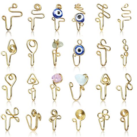 African Nose, Clip On Nose Ring, Double Ear Piercings, Fake Nose Ring, Nose Cuff, Wire Jewelry Patterns, Piercing Fake, Fake Nose Rings, Nose Shapes