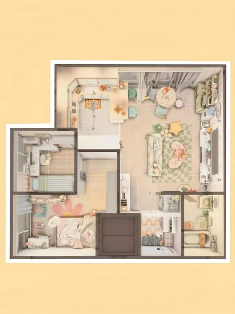 Korean Apartment Layout, Sims Reference, Luxurious Flat, House Apartment Ideas, Room Palette, Apartment Layouts, Single Apartment, House Drawings, Blox Burg