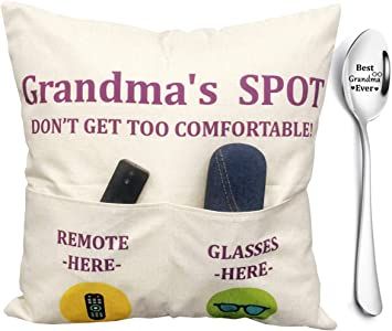 Amazon.com: Grandma Gifts, 2-Pocket Grandma’s Spot Throw Pillow Covers 18x18 Inch + Best Grandma Ever Engraved Spoon, Birthday Christmas Anniversary Thanksgiving Day Gifts for Grandma Mom Gigi Nana Mimi : Home & Kitchen Fathers Day Gift Basket, Old Grandpa, 75th Birthday Gifts, Grandmas Christmas, Gifts Set, Christmas Gifts For Grandma, Garden Pillows, Linen Pillow Cases, Grandpa Gifts